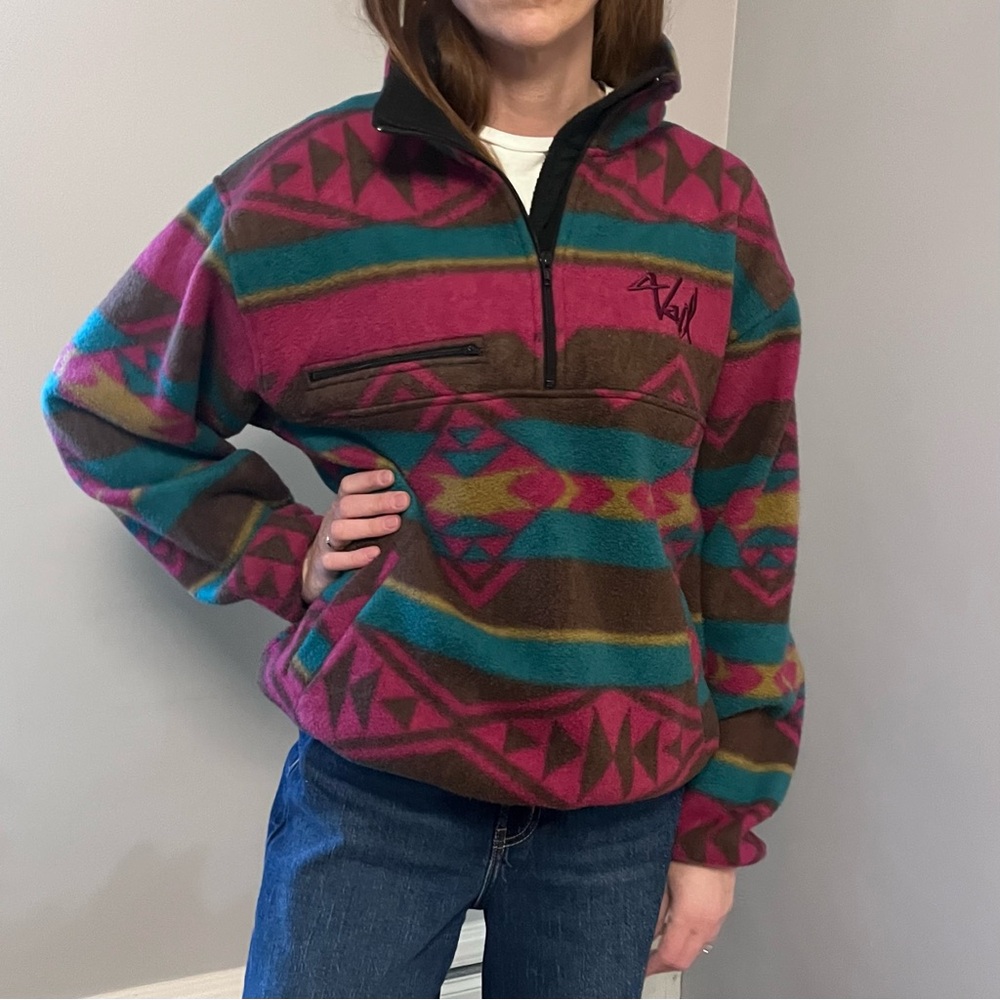 Vintage Vail Fleece Pullover Tribal Western Print 1990s Y2K